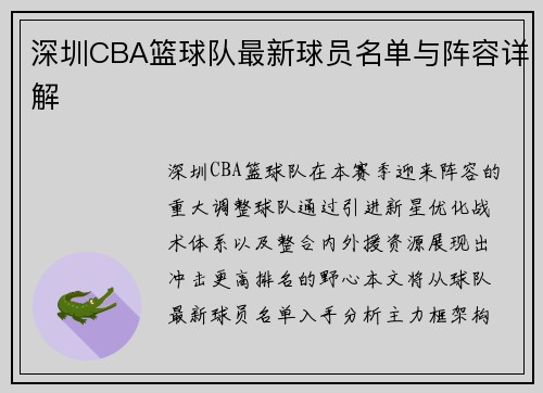 深圳CBA篮球队最新球员名单与阵容详解